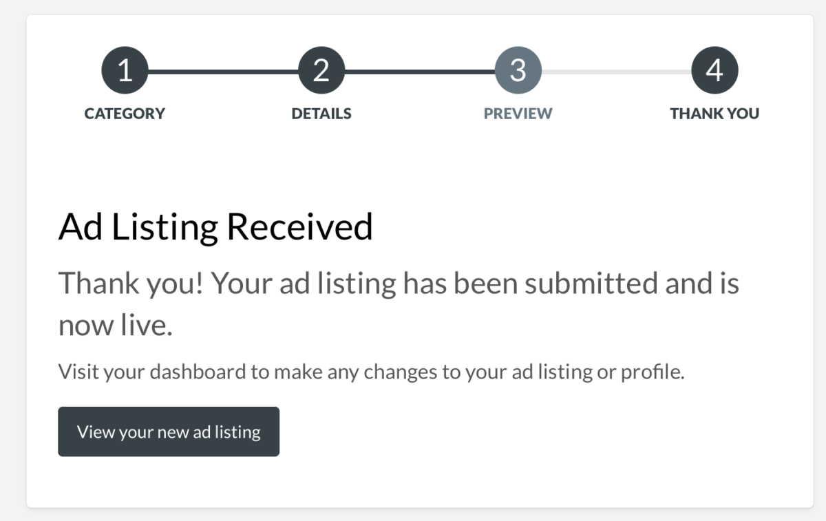 Final Step. Thank you for submitted classified ad